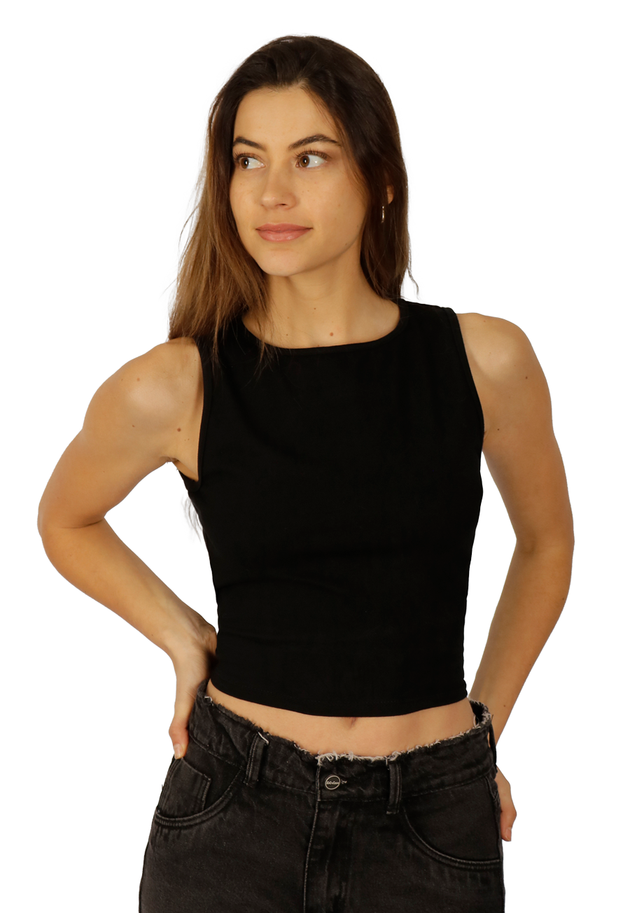 Polera Zoe I Corte Espalda Negra Divino Jeans