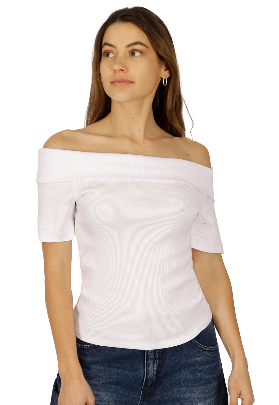 Polera Kiara II Doble Cuello Blanca Divino Jeans