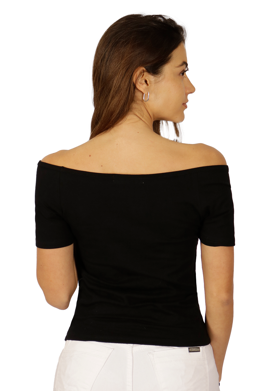 Polera Sara I Hombro Caido Negra Divino Jeans