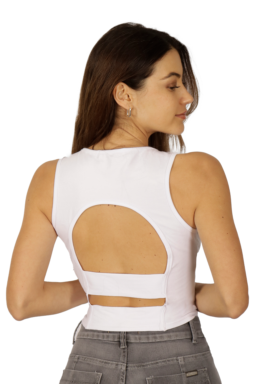 Polera Zoe II Corte Espalda Blanca Divino Jeans