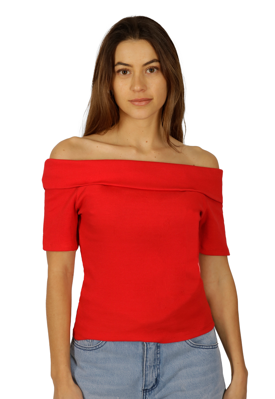 Polera Kiara III Cuello Doble Rojo Divino Jeans