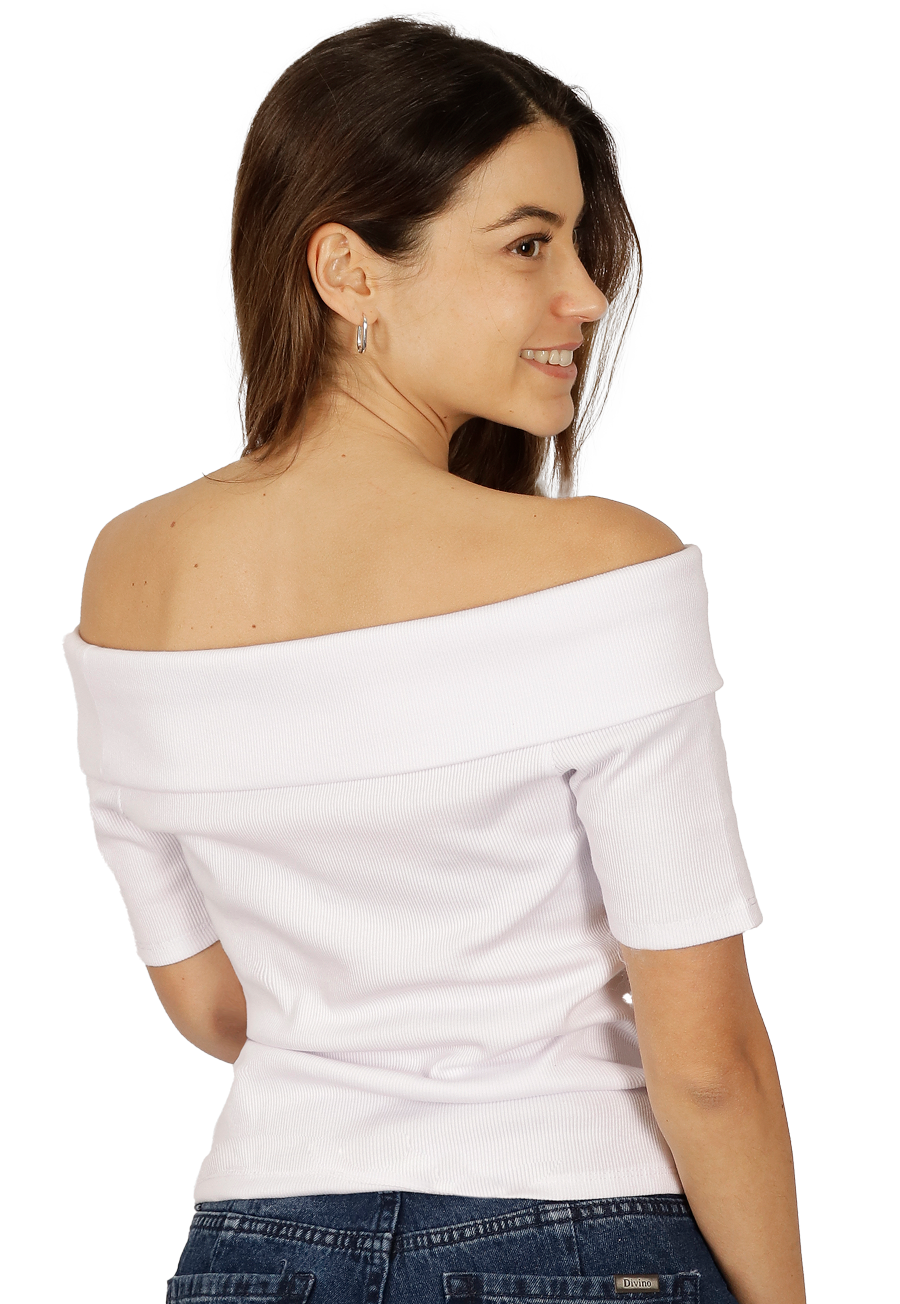 Polera Kiara II Doble Cuello Blanca Divino Jeans