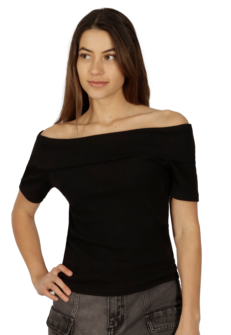 Polera Kiara I Doble Cuello Negra Divino Jeans